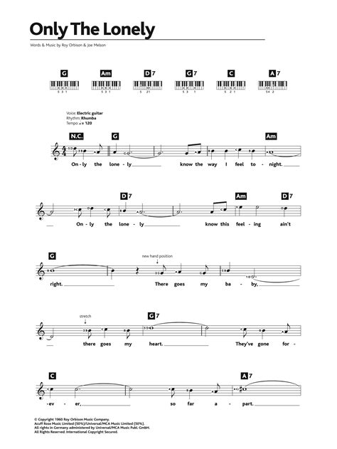 Only The Lonely By Roy Orbison Sheet Music For Piano Chordslyrics At Sheet Music Direct