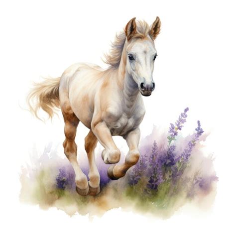 Premium Ai Image Dreamy Watercolor Foal Running Through Blooming