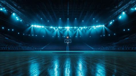 An Empty Basketball Court Illuminated By Dramatic Spotlights