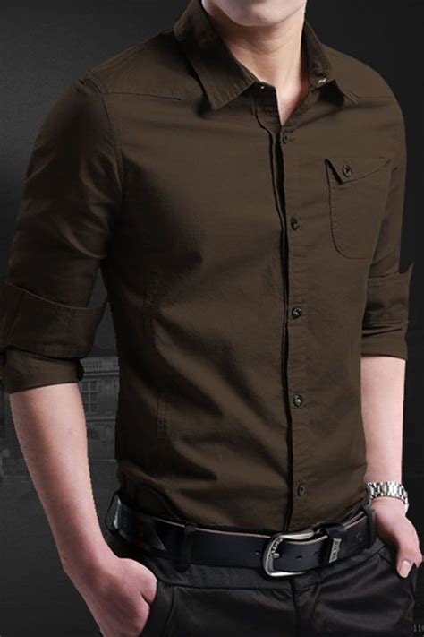 2015 Fashion Quality Men Long Sleeve Shirt 100 Plain Cotton 6 Color