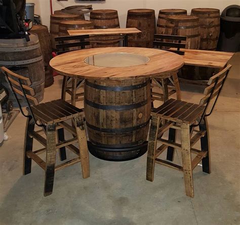 Whiskey Barrel Table With Footrest 48 Burnt Hickory Top And 4 Stave