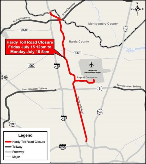 Hardy Toll Road, airport connectors will be closed this weekend