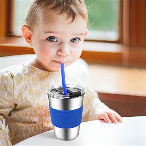 Kids Cups with Straws and Lids,12oz Spill Proof Toddlers Straws Tumbler ...