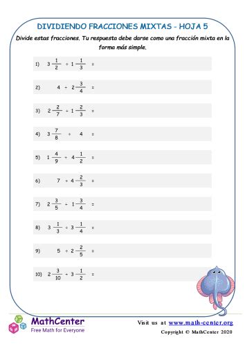 Quinto Grado Hojas De Trabajo Multiplicar Y Dividir Fracciones Math