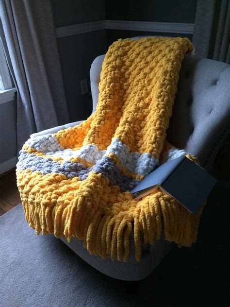 Yellow Blanket Yellow Fringe Throw Striped Yellow Blanket Chunky Knit ...