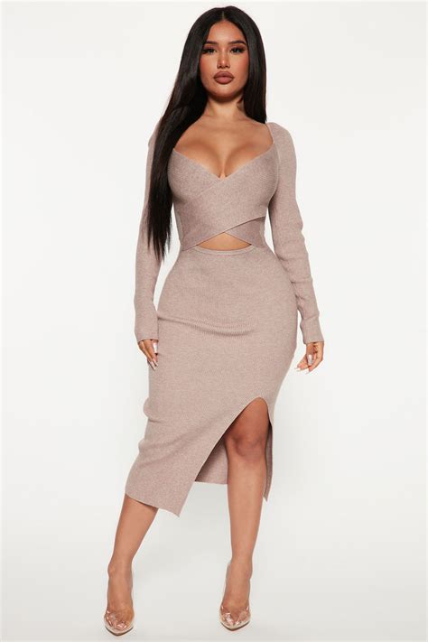 Karene Sweater Midi Dress Oatmeal Fashion Nova Dresses Fashion Nova