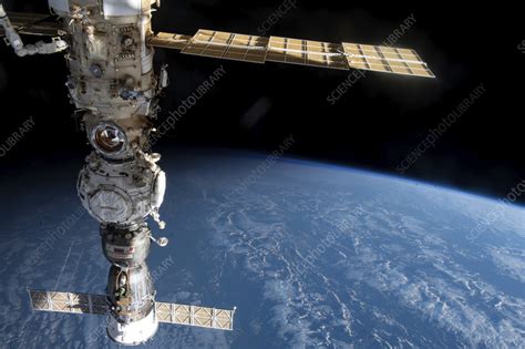 Soyuz MS 21 Docking To Prichal Docking Module On The ISS Stock Image