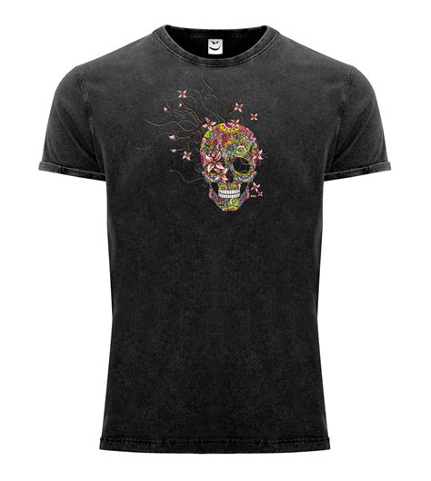 Camisetas Hombre Efecto Vaquero Calavera Mexicana Ramas