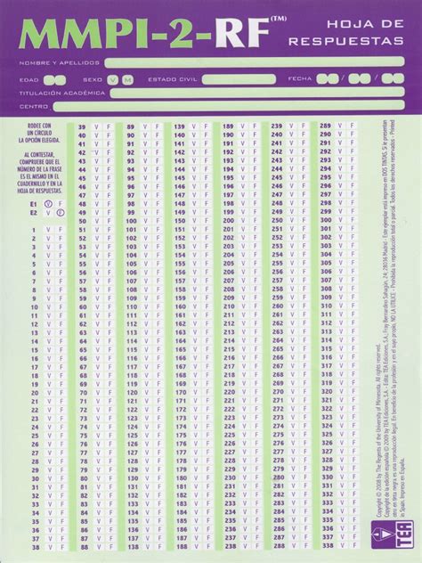 Hoja De Respuestas Mmpi 2 Reestructurado Pdf