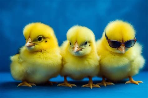 Three Cute Chicken Chicks Wearing Sunglasses Representing A Fun And Playful Image Ai Generated