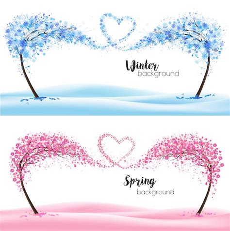 Premium Vector Two Season Nature Backgrounds With Stylized Trees