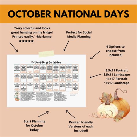 Printable October National Day Calendar Holiday Tracker at a Glance ...