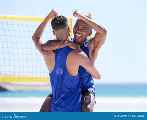beach volleyball  men hugging  celebration  net  sports