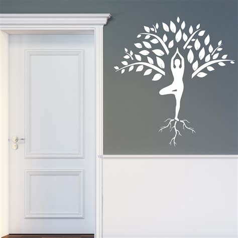 Sticker Yoga Arbre Et Silhouette Zen Stickers Stickers Nature Arbres