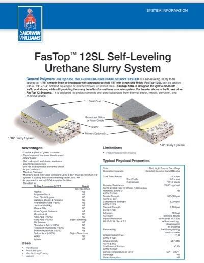 Fastop 12sL Self Leveling Urethane Slurry General Polymers