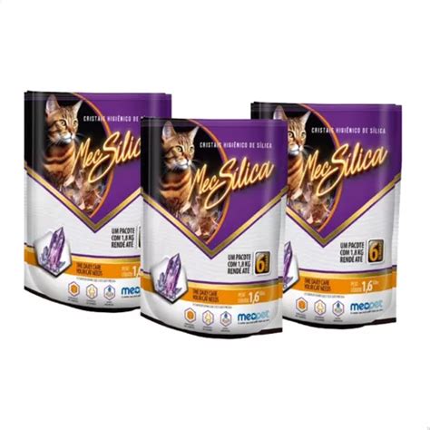 Kit 3 unidades areia gato Higiênica Cristais Sílica 1 6kg x 1 6kg de