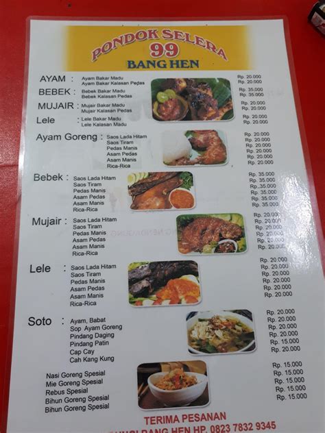 Menu At Pondok Makan Selera 99 Restaurant Pagar Alam