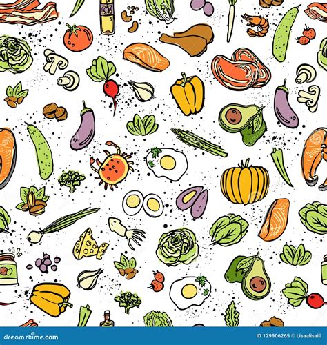 Ketogenic Food Vector Seamless Pattern Sketch Healthy Keto Food