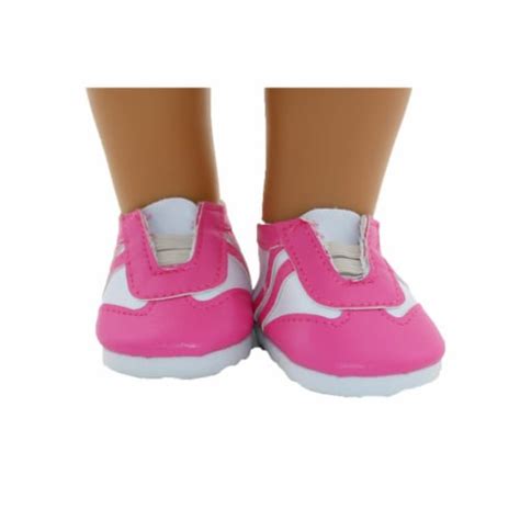 American Fashion World 18 Inch Doll Clothing White Pink Sneakers 1