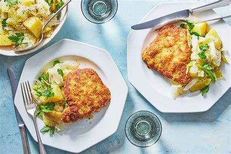 Crispy Chicken Schnitzel With Warm Bacon And Potato Cabbage Salad • Zest