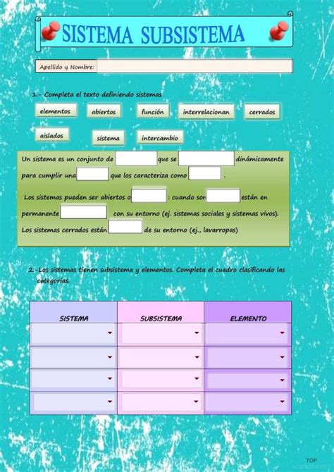 Sistema Subsistema Ficha Interactiva Topworksheets