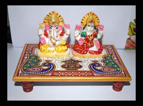 Laxmi Ganesh Idol Murti With Marble Chowki Multicolor Peacock Etsy