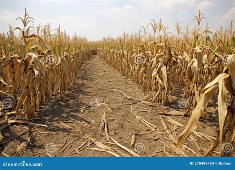 Drought In Cultivated Corn Maize Crop Field Stock Illustration