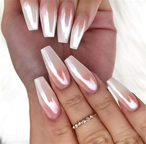 Gorgeous Ombré Pink And White With Chrome Metallic Nails Chrome