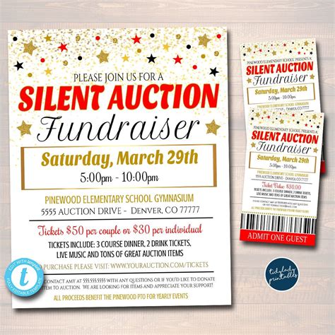 Silent Auction Flyer Ticket Set Fundraiser Event School Pto - Etsy ...