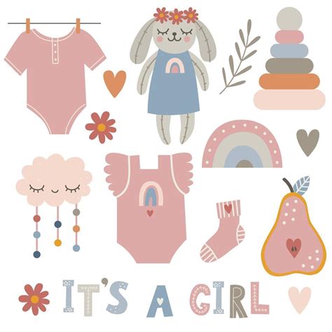 Its A Girl Boho Baby Clipart For Baby Shower Invitation Card Poster