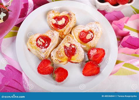 Heart Shaped Puff Pastry Cookies For Valentines Stock Photo Image Of