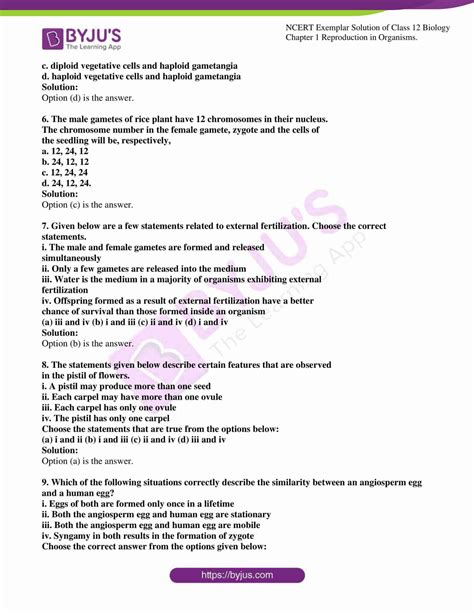 Ncert Exemplar Solutions Class Biology Chapter Reproduction In