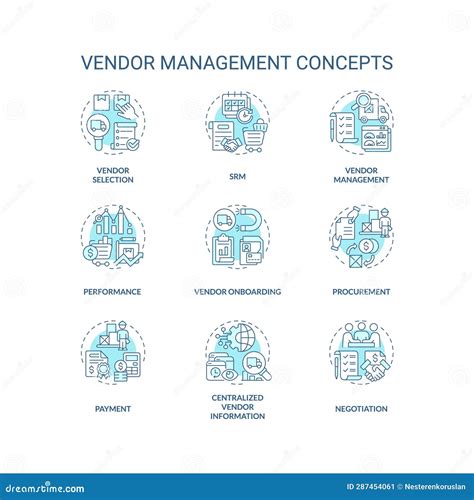 Customizable Blue Icons Representing Vendor Management Concepts Stock