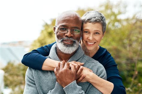 Portrait Hug And Senior Couple With Love Interracial And Marriage