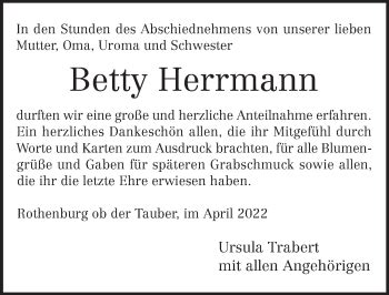 Traueranzeigen Von Betty Herrmann Trauer Flz De