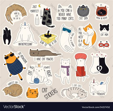 Cute cat doodle stickers Royalty Free Vector Image