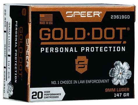 Speer Ammo 23619GD Gold Dot Personal Protection 9mm Luger 147 Gr Hollow