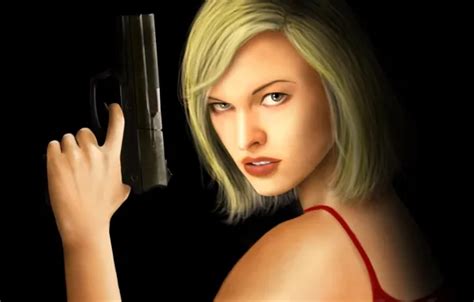 Wallpaper look, girl, gun, haircut, black background, Resident Evil, Milla Jovovich, Alice for ...