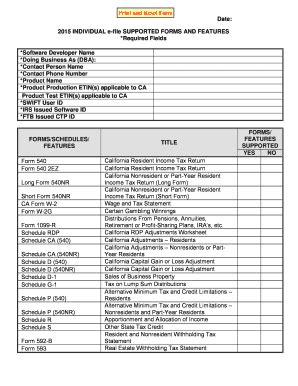 Fillable Online Ftb Ca Individual E File Supported Forms And Features