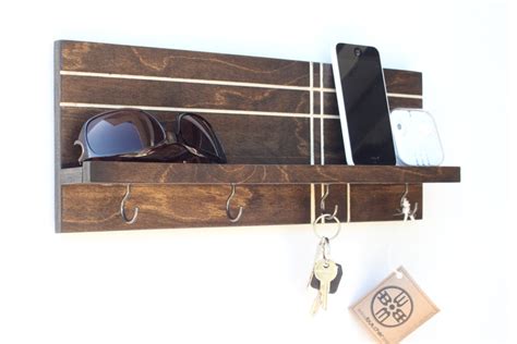 Modern Wood Shelf (with Hooks)