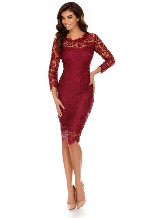 Rochie Din Dantela Midi Eleganta Noelle In Tonuri De Bordo Rochii