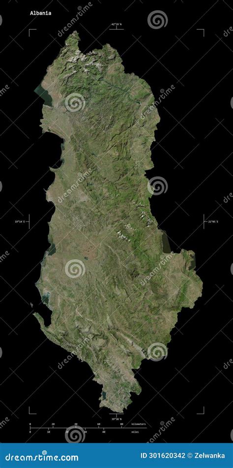 Albania Shape On Black High Res Satellite Stock Illustration