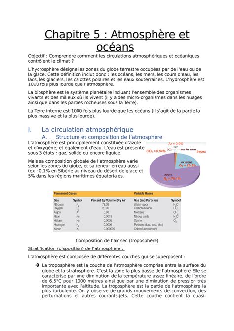 atmosphère océan Chapitre 5 Atmosphère et océans Objectif