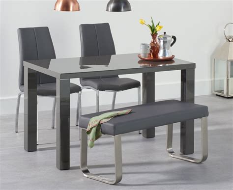 120cm Dark Grey Dining Table With Bench And Chairs Homegenies