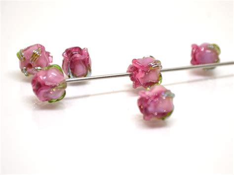 Pink Wine 8mm Rosebud Beads Pink Floral Lampwork Rose Beads Etsy