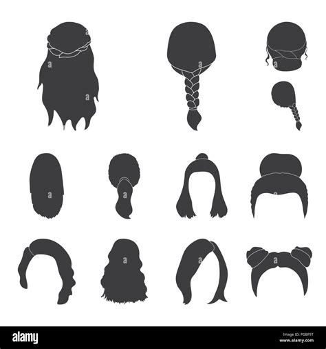 Female hairstyle black icons in set collection for design. Stylish ...