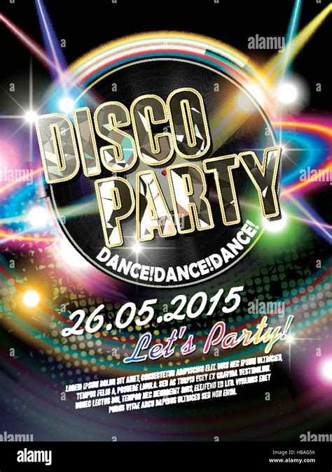 Gorgeous Disco Party Poster With Retro Vinyl Record And Laser Light On