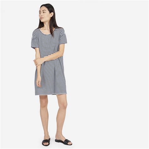 The Cotton Striped Tee Dress White Navy Stripe Everlane