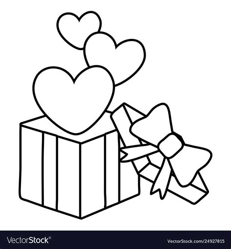 Gift Box With Heart Icon Black And White Vector Image