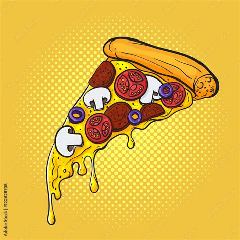 Vector hand drawn pop art illustration of pizza. Fast food. Stock ...